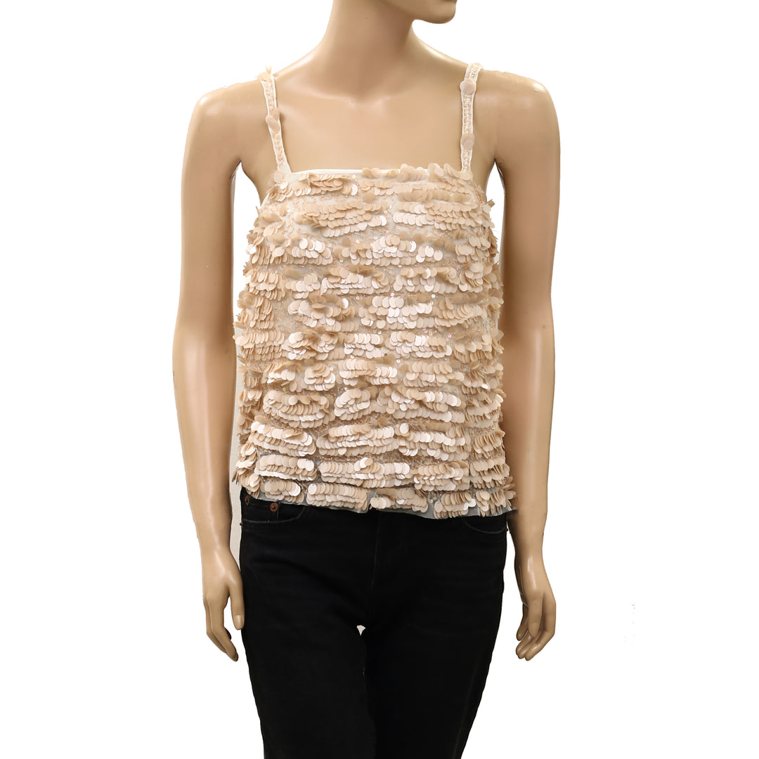 Free People Sequin Embellished Beaded Tank Blouse Top