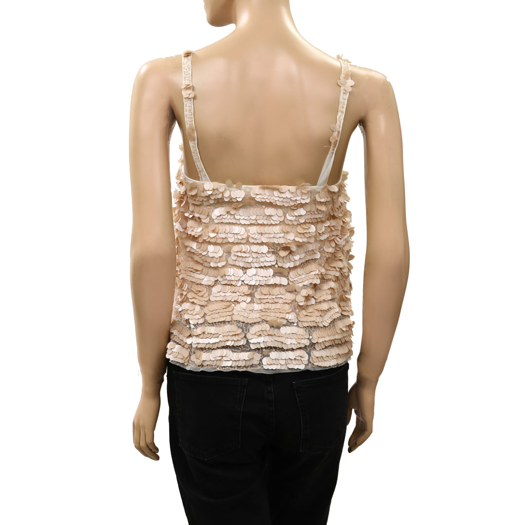 Free People Sequin Embellished Beaded Tank Blouse Top