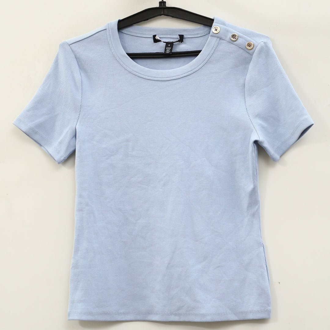 By Anthropologie Blouse Top Ribbed Short Sleeve Pullover Solid
