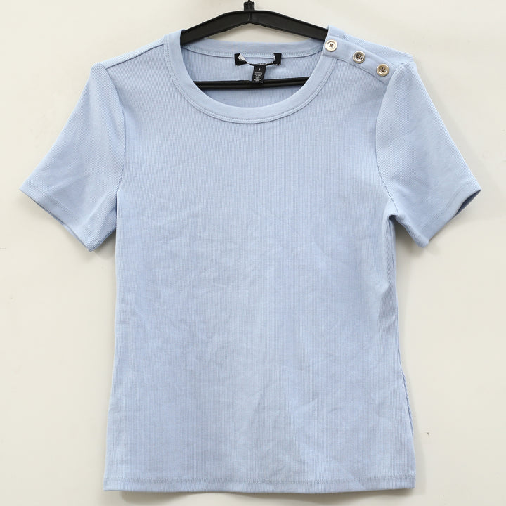 By Anthropologie Blouse Top Ribbed Short Sleeve Pullover Solid