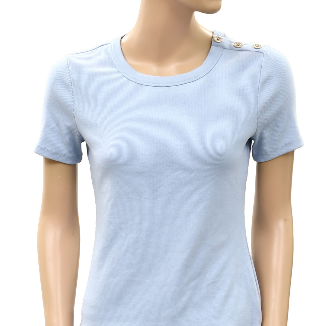 By Anthropologie Blouse Top Ribbed Short Sleeve Pullover Solid