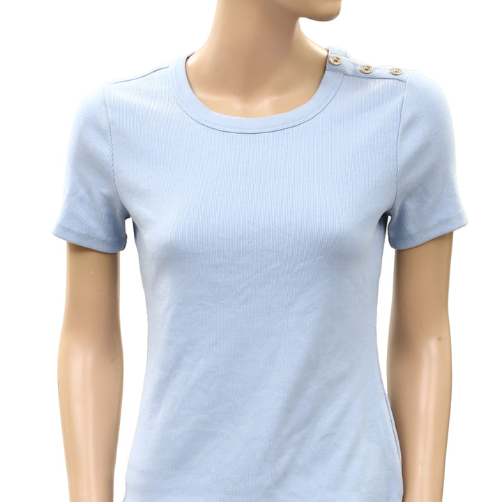 By Anthropologie Blouse Top Ribbed Short Sleeve Pullover Solid