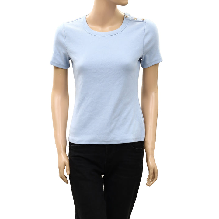 By Anthropologie Blouse Top Ribbed Short Sleeve Pullover Solid