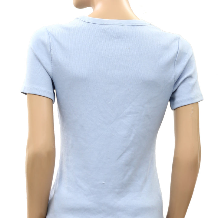 By Anthropologie Blouse Top Ribbed Short Sleeve Pullover Solid