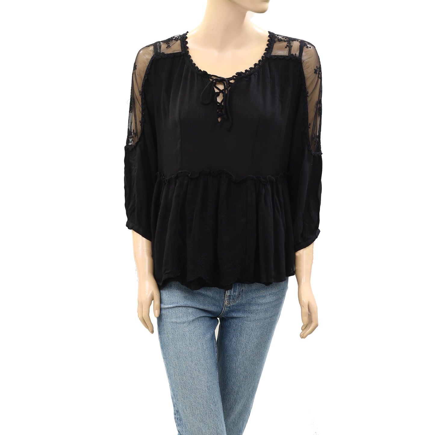 Free People Romance of the Rose Embroidered Blouse Top S
