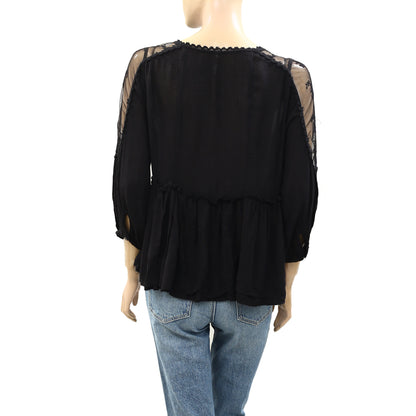 Free People Romance of the Rose Embroidered Blouse Top S