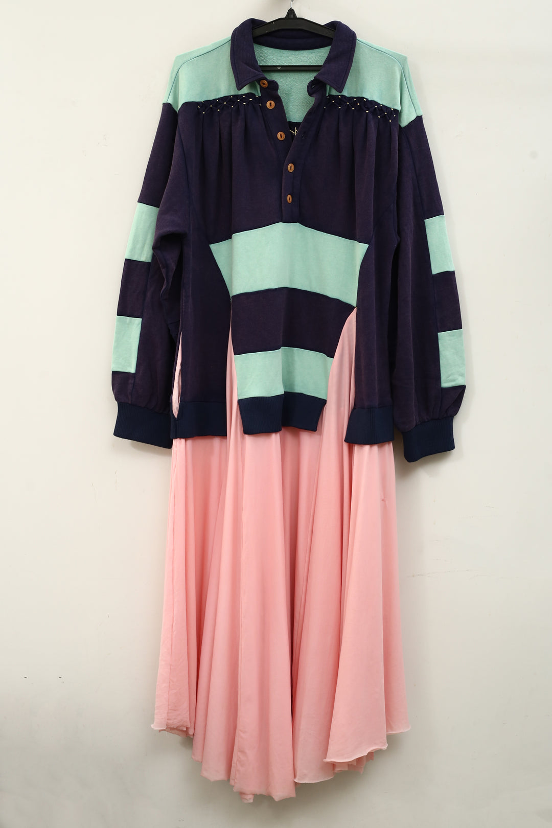 Free People Collared Long Sleeve Color-Block Oversized Long Dress