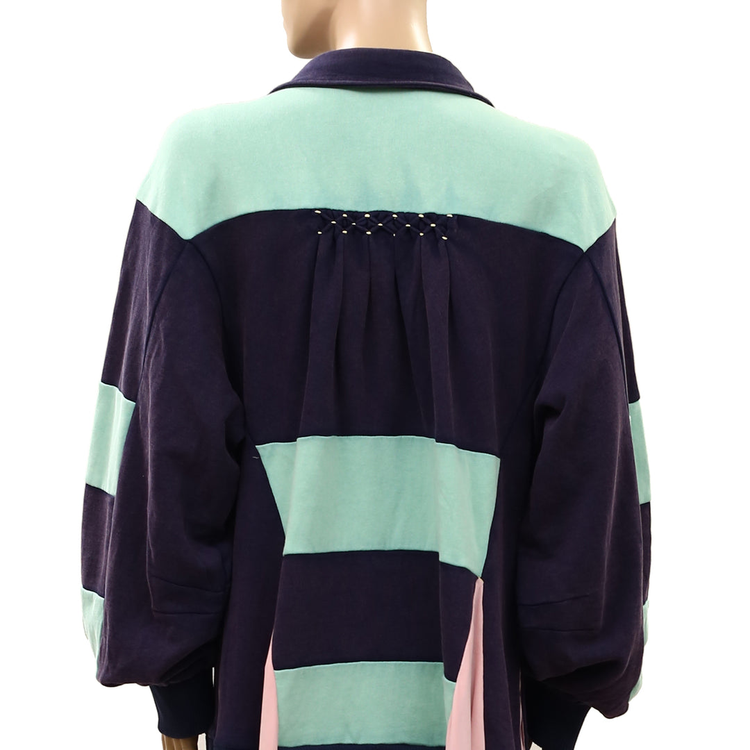 Free People Collared Long Sleeve Color-Block Oversized Long Dress