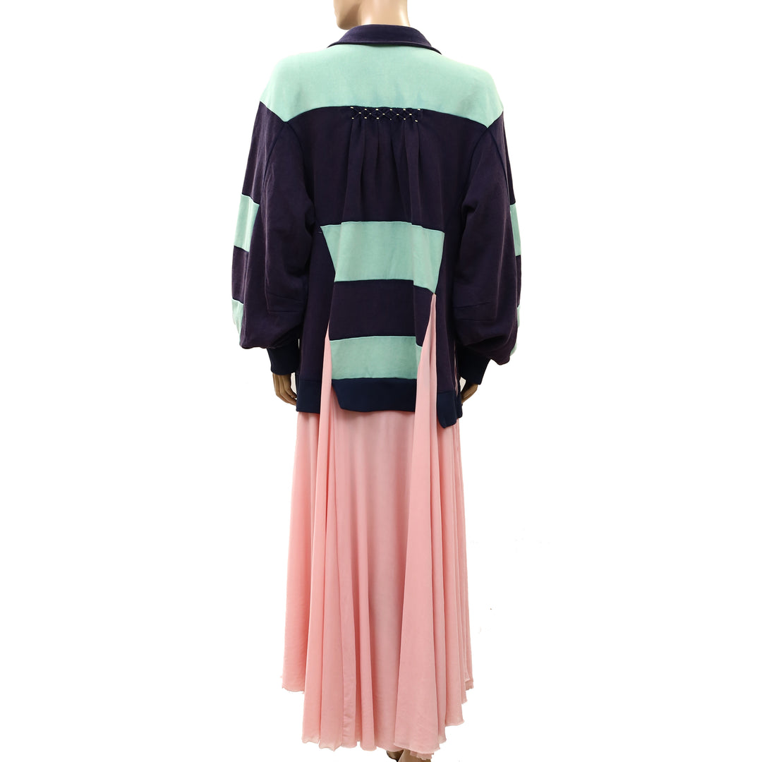 Free People Collared Long Sleeve Color-Block Oversized Long Dress