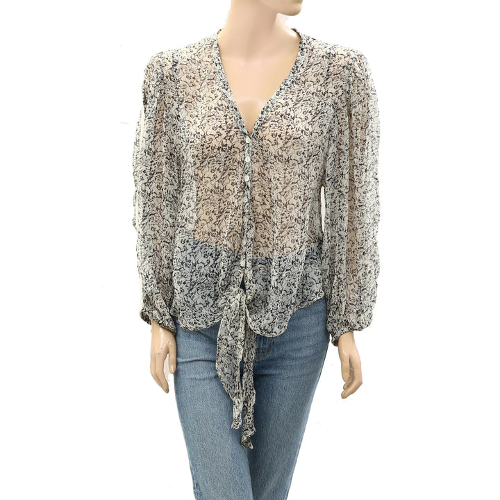 Love Sam Floral Printed Sheer Blouse Shirt Top