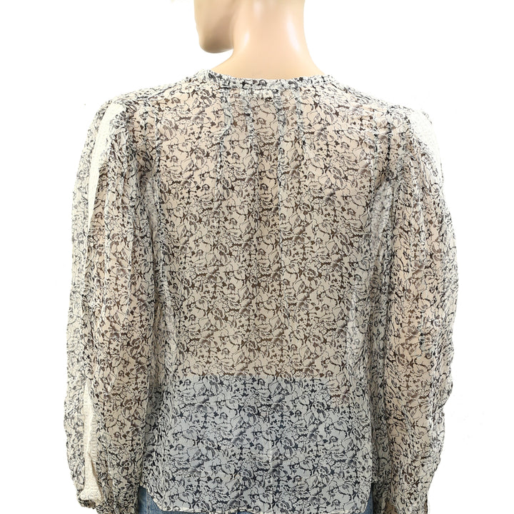 Love Sam Floral Printed Sheer Blouse Shirt Top