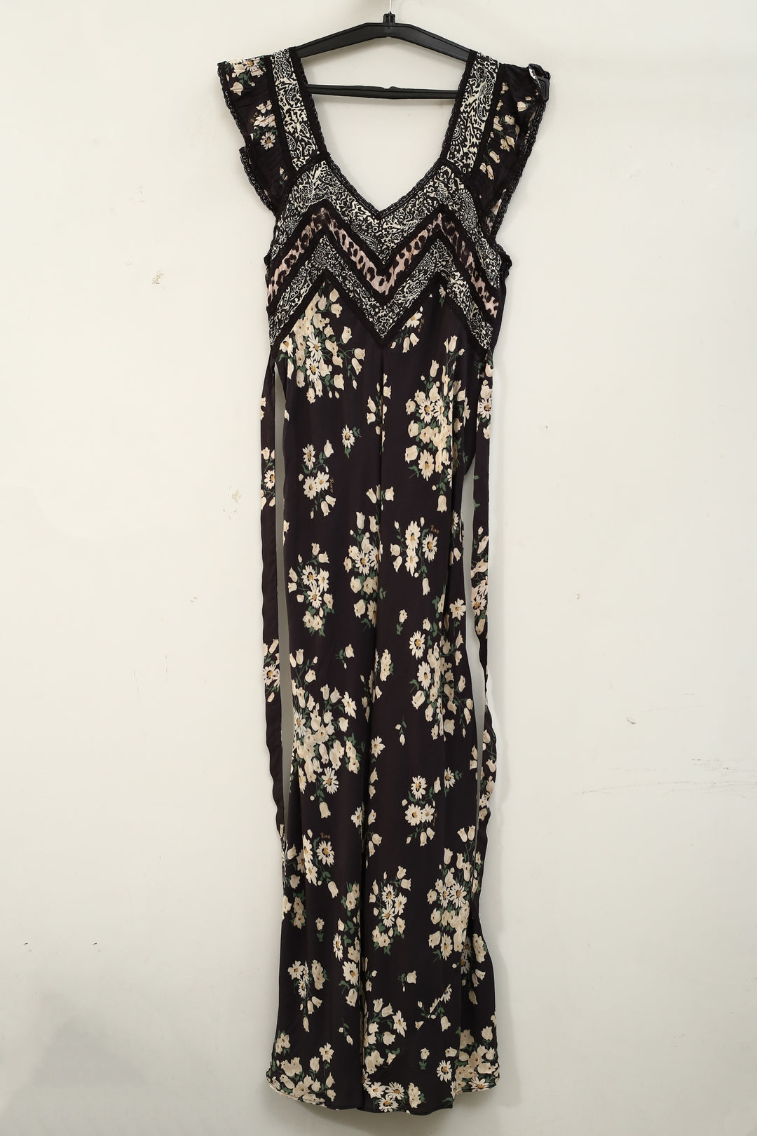 RIXO Bailee Midi Dress Ruffle Lace Mixed Printed