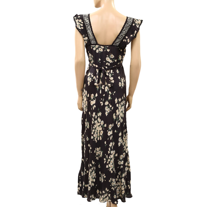 RIXO Bailee Midi Dress Ruffle Lace Mixed Printed