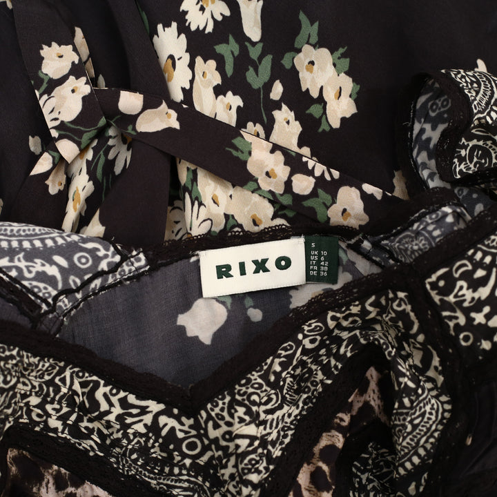 RIXO Bailee Midi Dress Ruffle Lace Mixed Printed