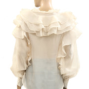 & Other Stories Sheer Ruffle Blouse Top