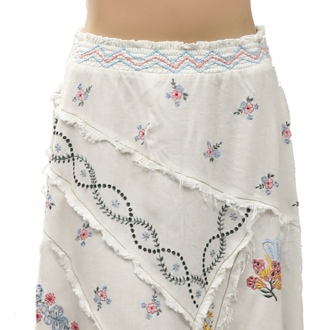 By Anthropologie Eyelet Floral Embroidered Midi Skirt