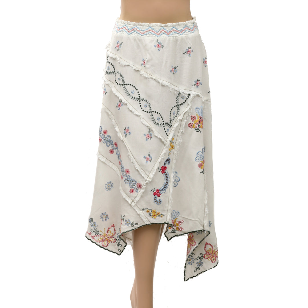 By Anthropologie Eyelet Floral Embroidered Midi Skirt