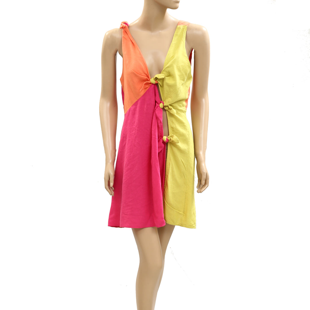 Anthropologie Celandine Pakika Colourblock Knot-Front Mini Dress