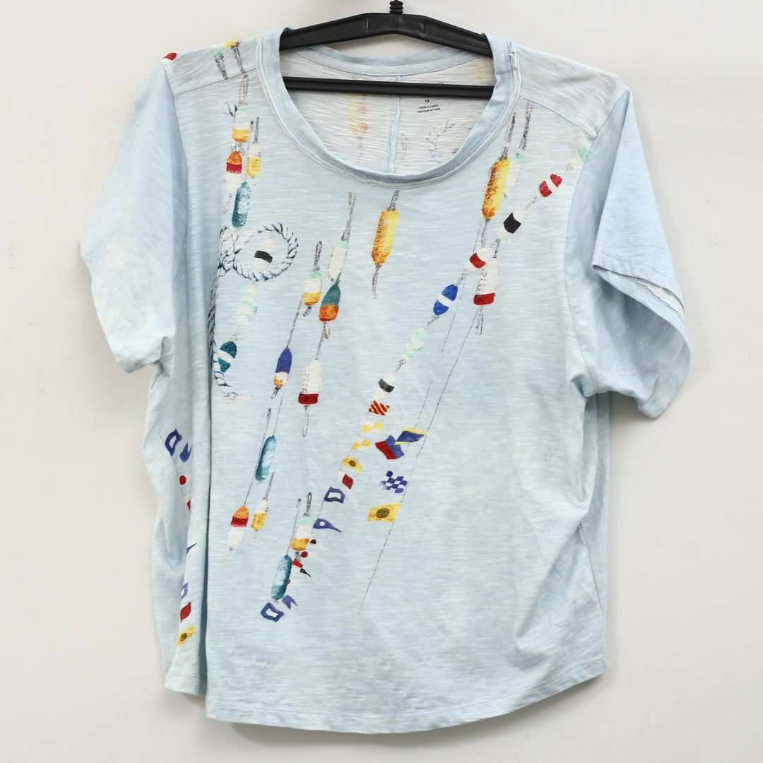Anthropologie Pilcro Bennie Cotton Slim Watercolor Crew Neck Tee Top