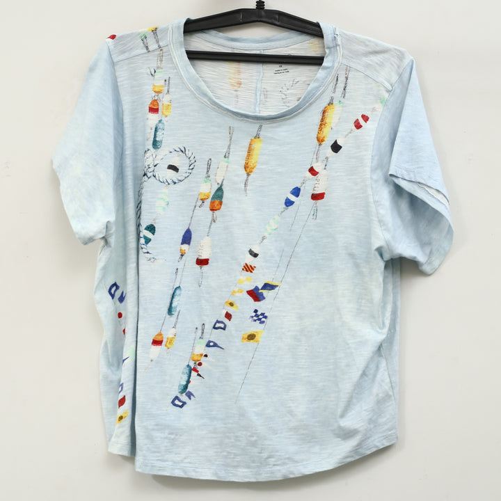 Anthropologie Pilcro Bennie Cotton Slim Watercolor Crew Neck Tee Top