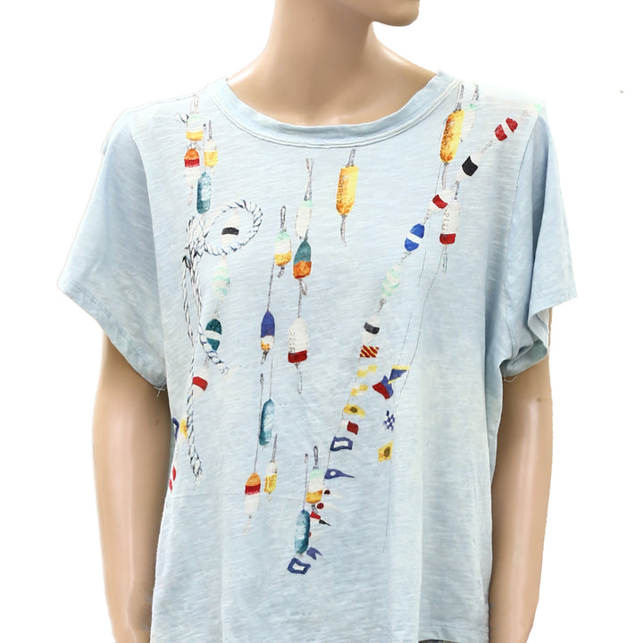 Anthropologie Pilcro Bennie Cotton Slim Watercolor Crew Neck Tee Top