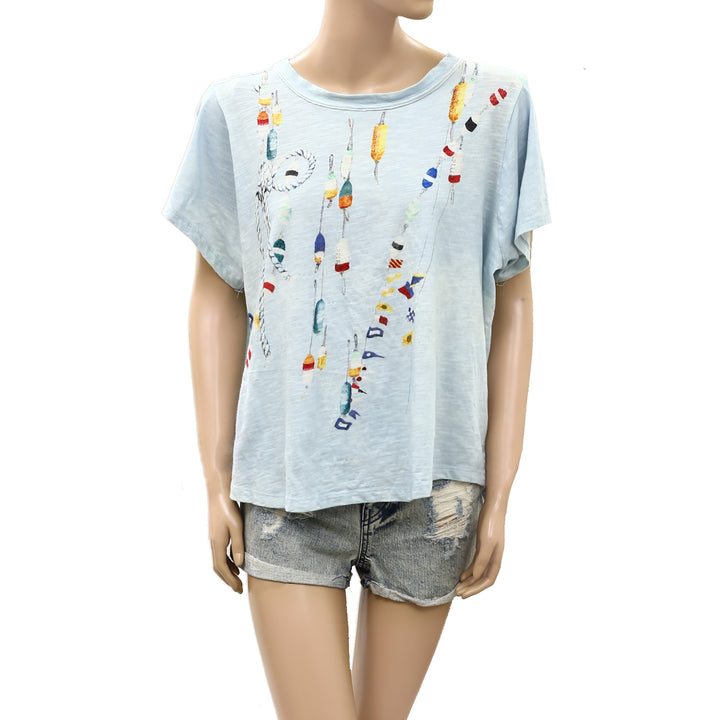 Anthropologie Pilcro Bennie Cotton Slim Watercolor Crew Neck Tee Top