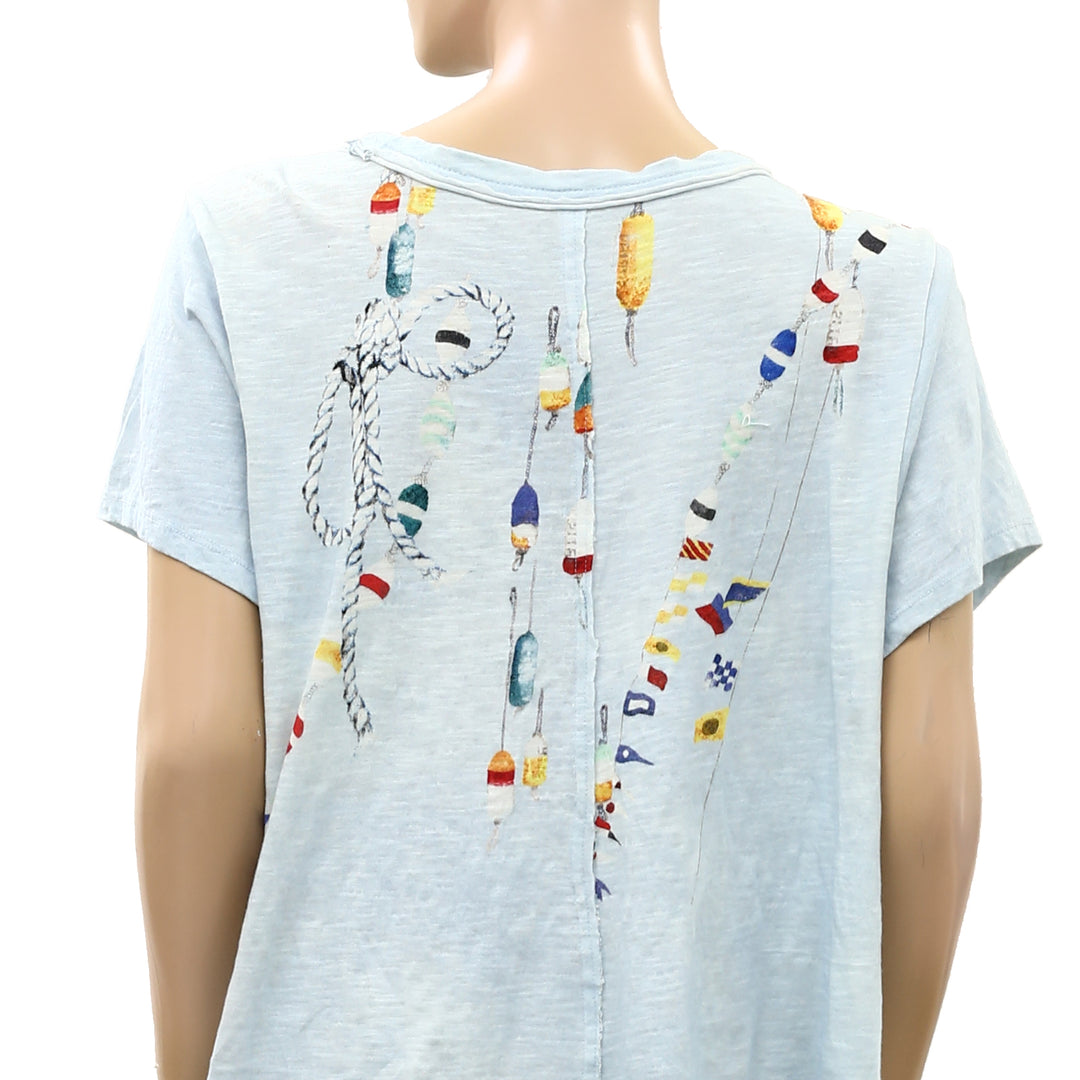 Anthropologie Pilcro Bennie Cotton Slim Watercolor Crew Neck Tee Top