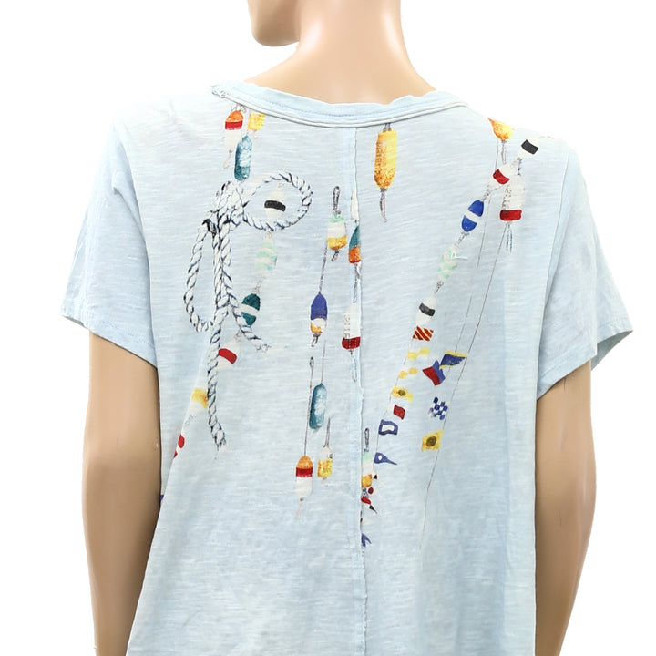 Anthropologie Pilcro Bennie Cotton Slim Watercolor Crew Neck Tee Top