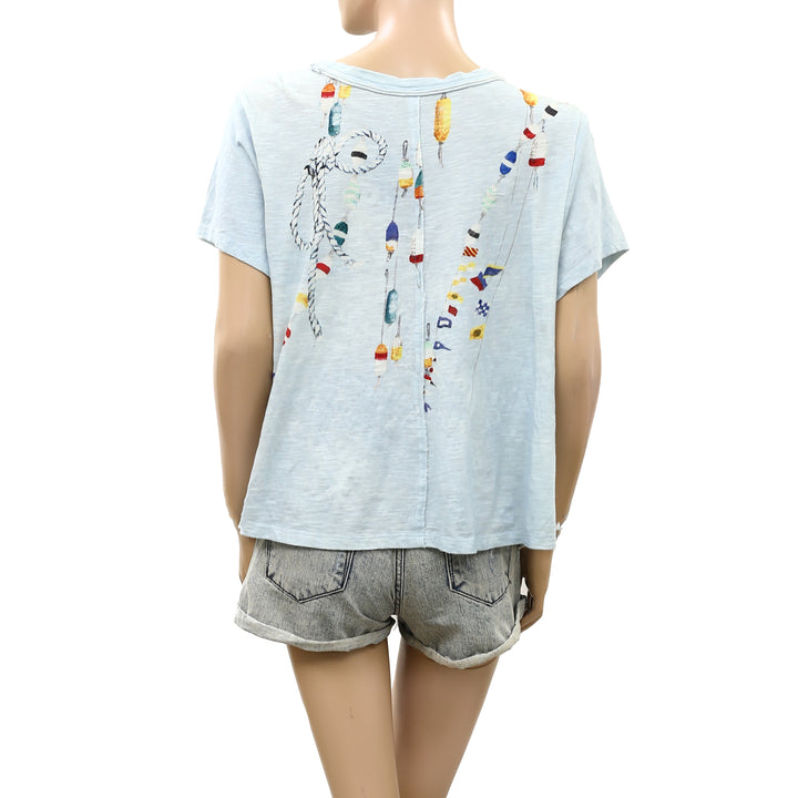 Anthropologie Pilcro Bennie Cotton Slim Watercolor Crew Neck Tee Top