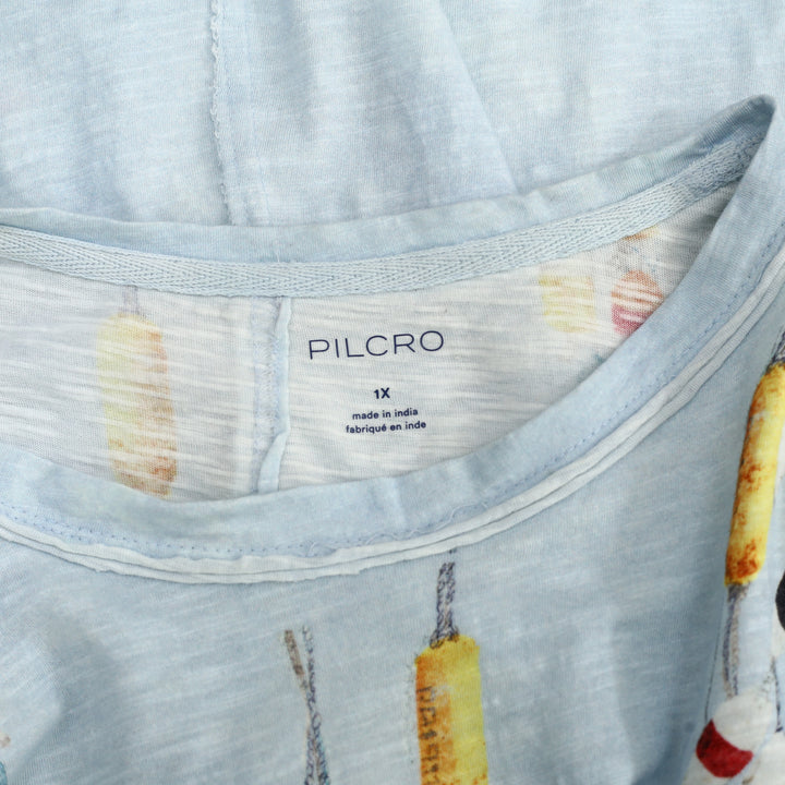Anthropologie Pilcro Bennie Cotton Slim Watercolor Crew Neck Tee Top