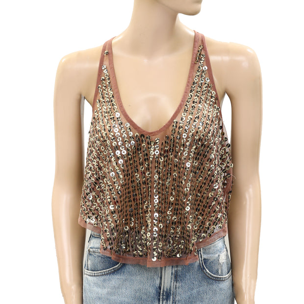 Free People Sequin Embellished Cami Tank Top