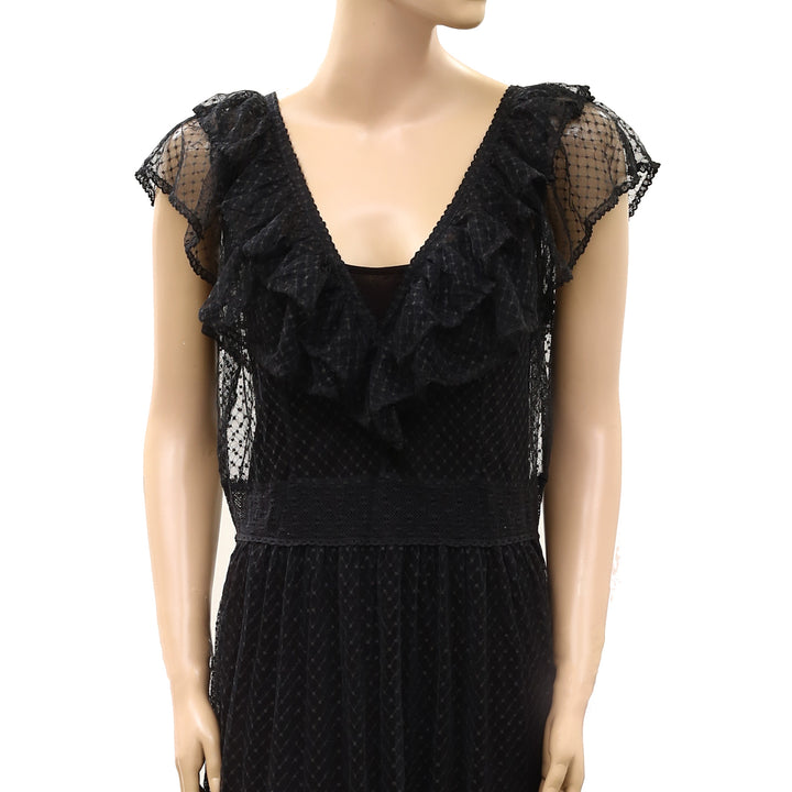 By Anthropologie Ruffle Sheer Mesh Maxi Dress