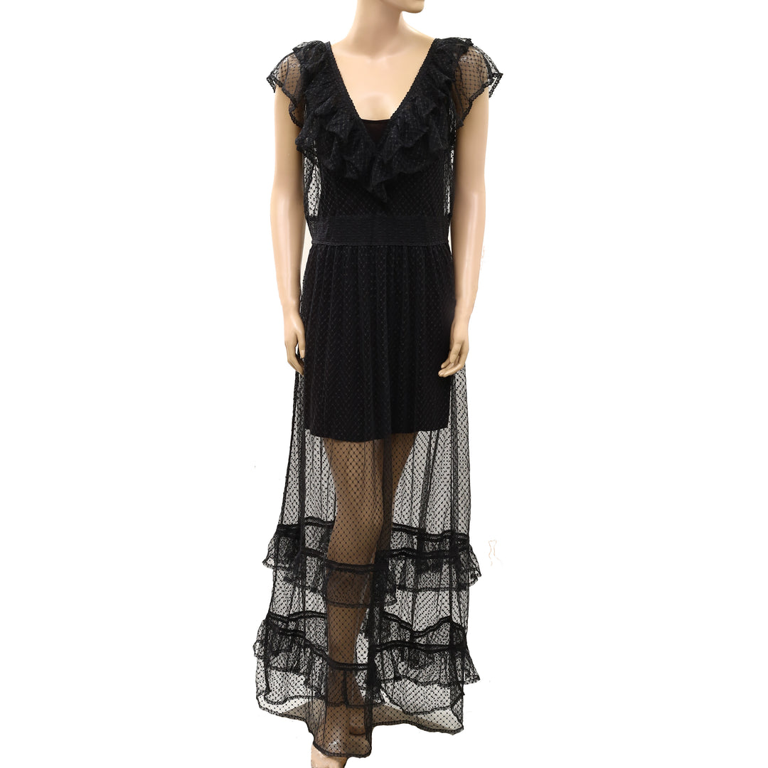 By Anthropologie Ruffle Sheer Mesh Maxi Dress