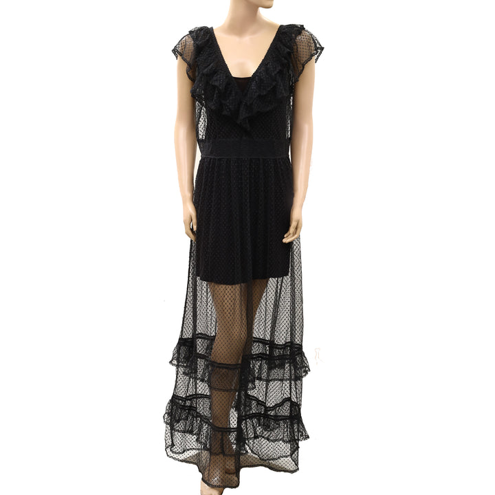 By Anthropologie Ruffle Sheer Mesh Maxi Dress