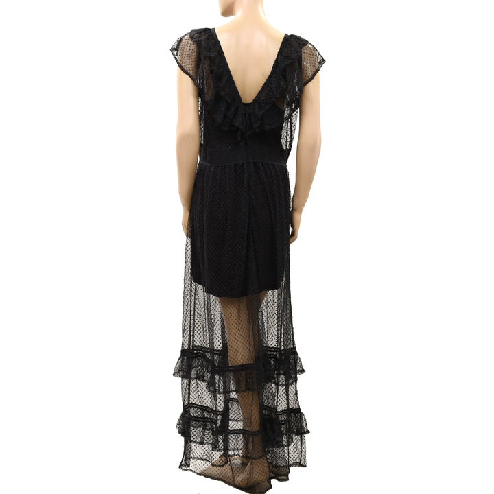 By Anthropologie Ruffle Sheer Mesh Maxi Dress
