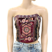 Free People Eleni Floral Embroidered Tube Cropped Blouse Top