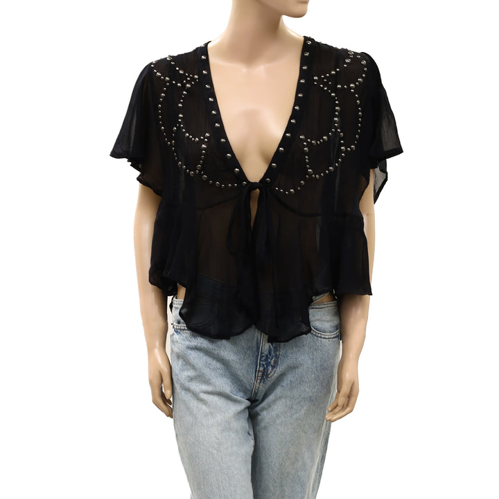 Free People So Fine Embellished Studded Blouse Top