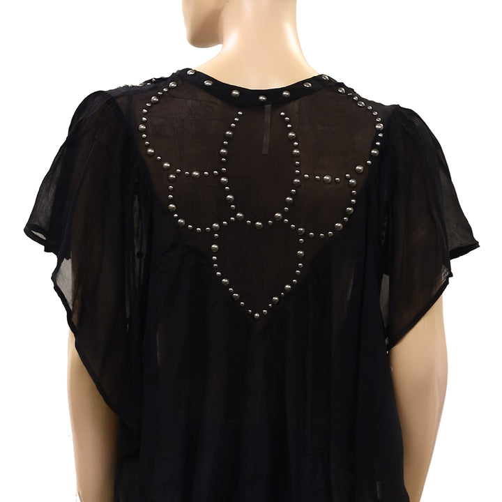 Free People So Fine Embellished Studded Blouse Top