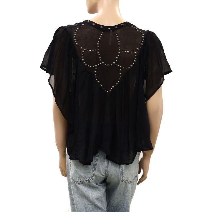 Free People So Fine Embellished Studded Blouse Top