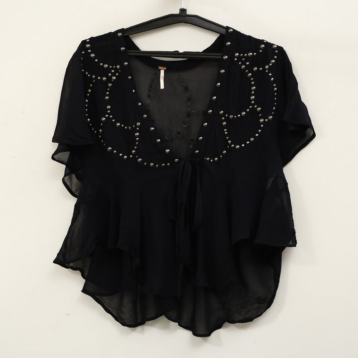 Free People So Fine Embellished Studded Blouse Top