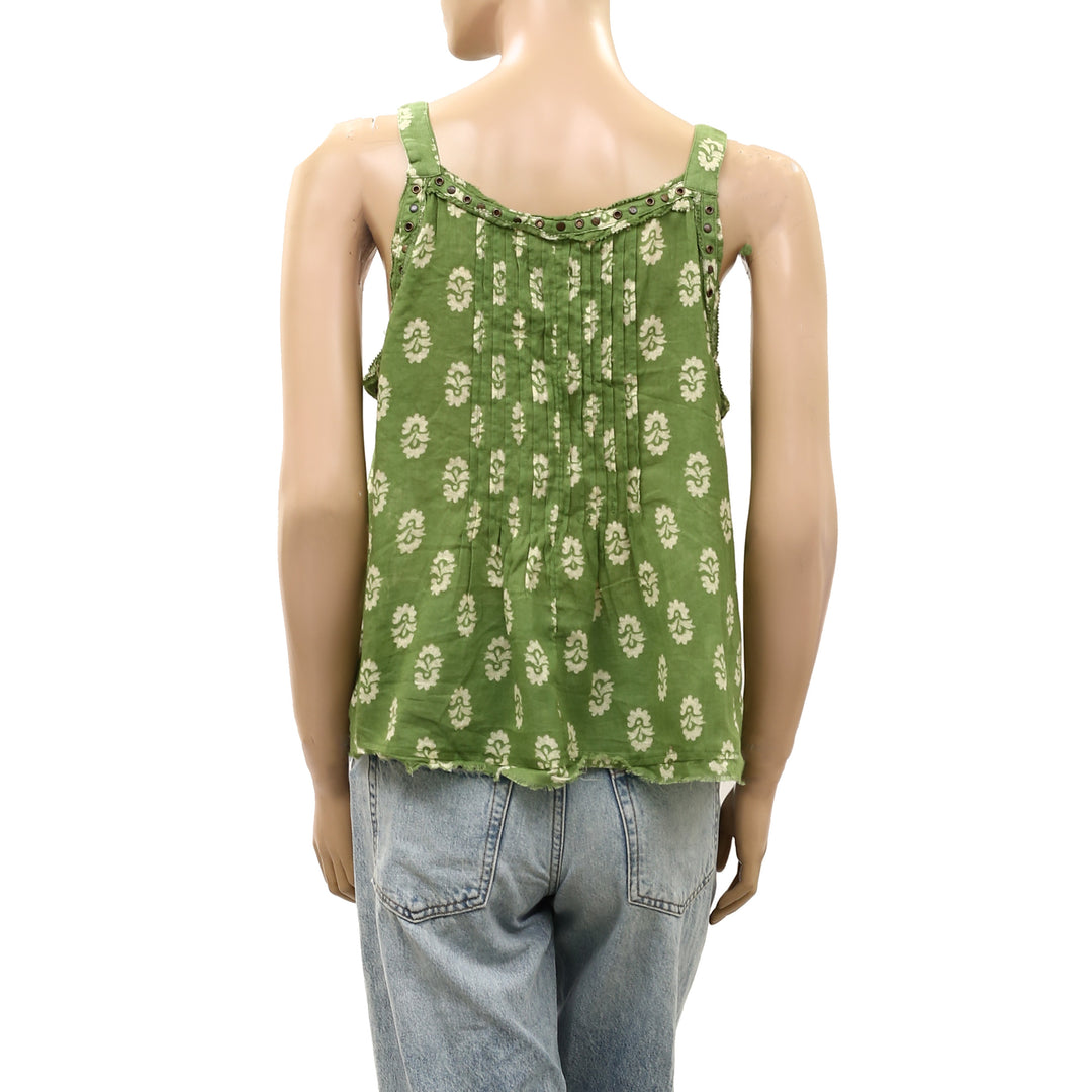 Anthropologie Trina Pintuck Studded Embellished Swing Blouse Tank Top