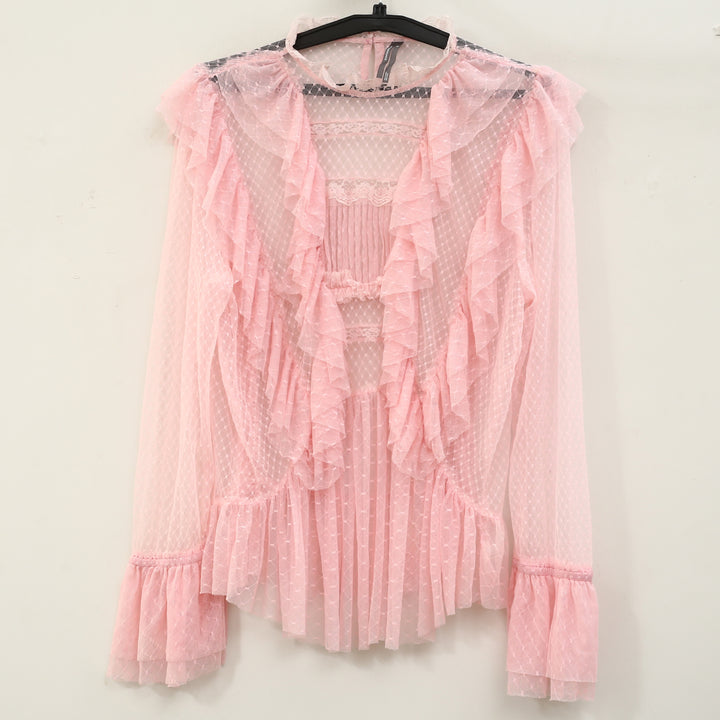 By Anthropologie Long-Sleeve Ruffle Sheer Blouse Top