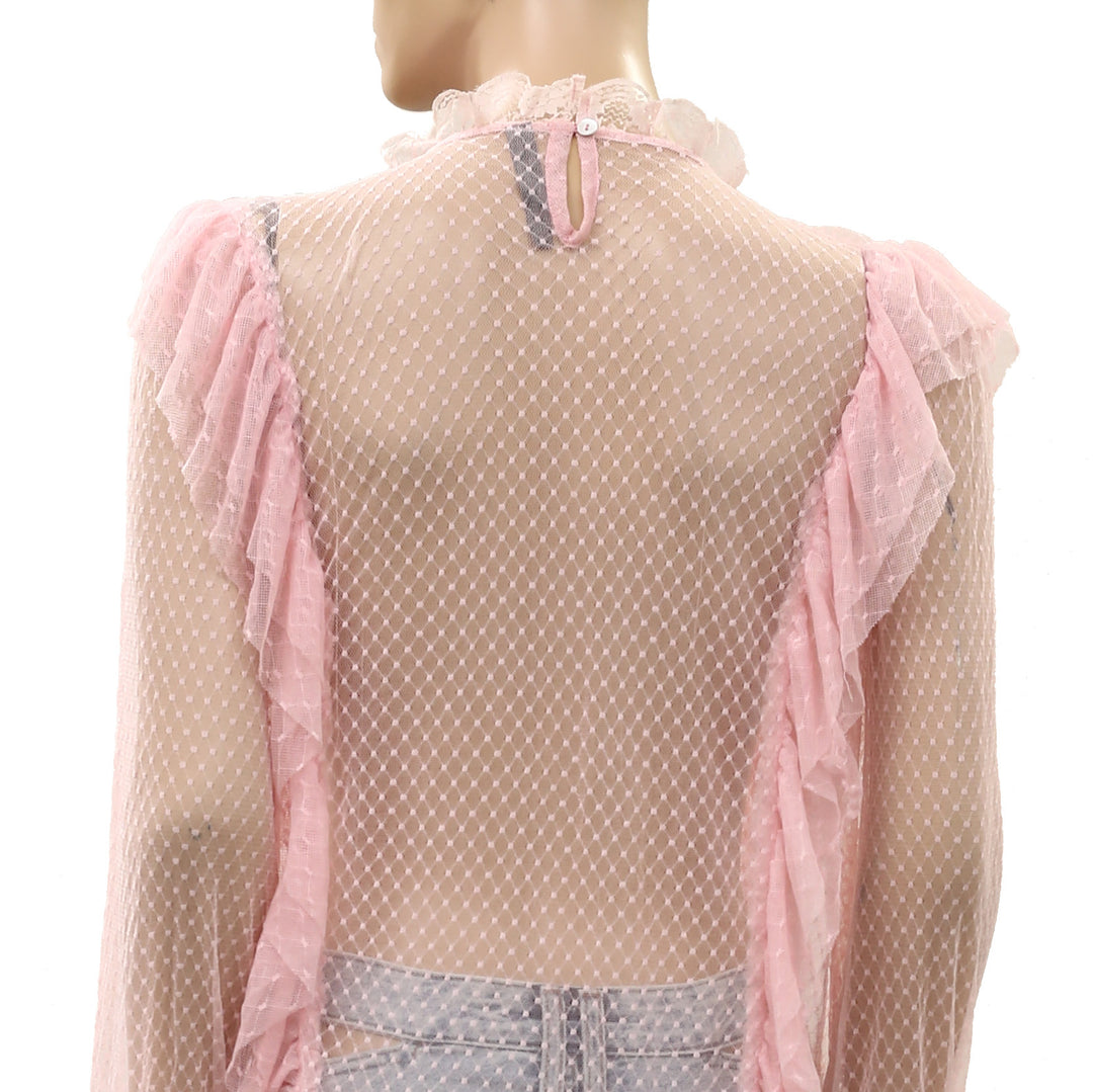 By Anthropologie Long-Sleeve Ruffle Sheer Blouse Top