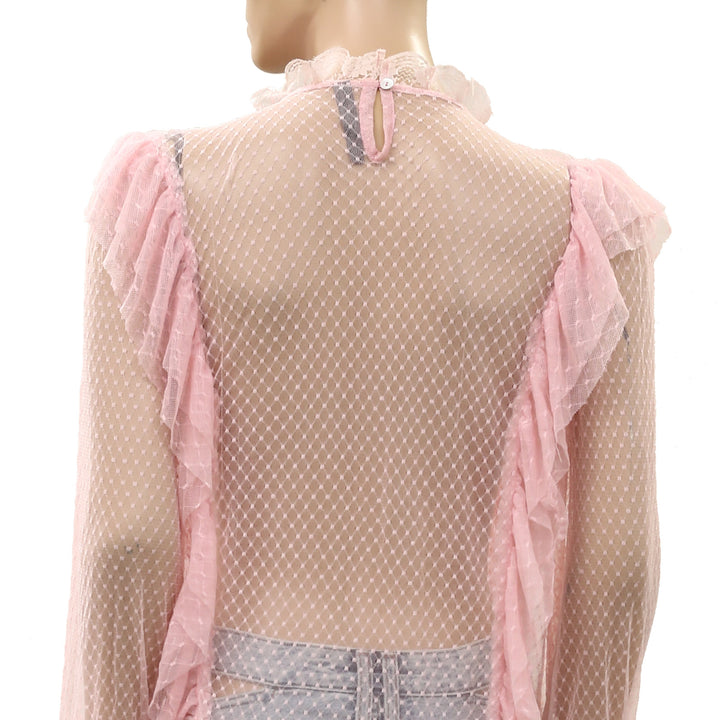 By Anthropologie Long-Sleeve Ruffle Sheer Blouse Top