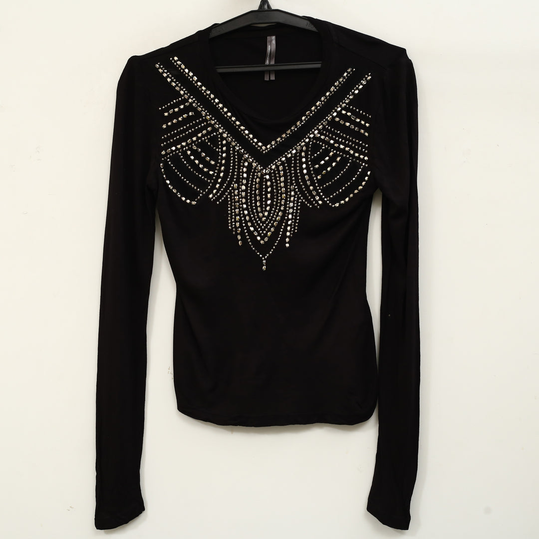 By Anthropologie Long-Sleeve Embellished Beaded Appliqué Blouse Top