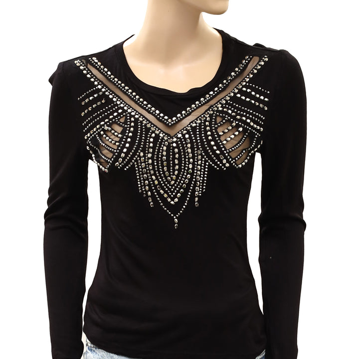 By Anthropologie Long-Sleeve Embellished Beaded Appliqué Blouse Top