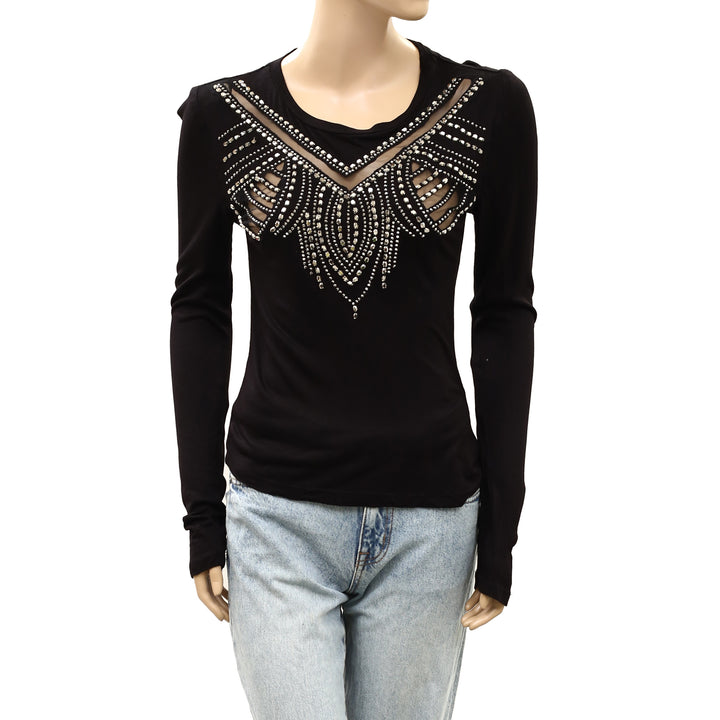 By Anthropologie Long-Sleeve Embellished Beaded Appliqué Blouse Top