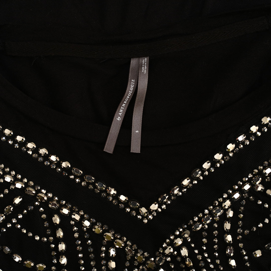 By Anthropologie Long-Sleeve Embellished Beaded Appliqué Blouse Top