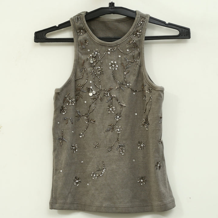 Anthropologie Pilcro Sequin Embellished Beaded  Halter Blouse Tank Top