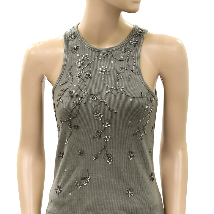 Anthropologie Pilcro Sequin Embellished Beaded  Halter Blouse Tank Top